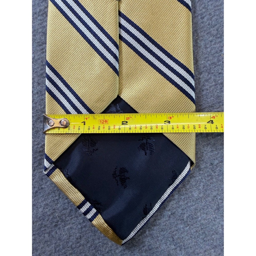 Brooks Brothers Necktie Mens Gold Navy Blue White Striped Silk 346 Italy - Picture 4 of 4